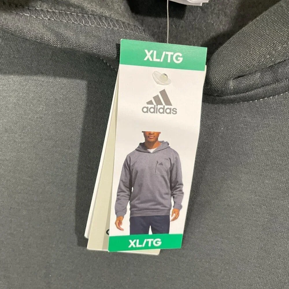 NEW Adidas Men's XL Gray Pocket Hoodie Sweatshirt Polyester